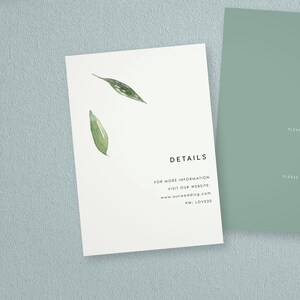 Carte de détails, Encart de mariage, Carte d’information, Carte d’information, Carte d’information imprimée, Insert imprimé, Carte de site Web, Mariage botanique, Verdure, H030