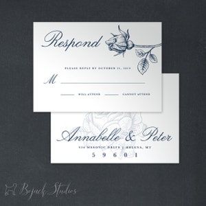 Vintage bloemen antwoordkaart, digitale RSVP-kaart, RSVP-kaart, gedrukte antwoordkaart | Digitale antwoordkaart, Vintage moderne uitnodiging, H008