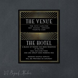 Art Deco Einladung, Große Einlage, Infokarte, digitale Infokarte, gedruckte Infokarte, gedruckte Einlage, Wegbeschreibung, Hotel, Empfang, 18022