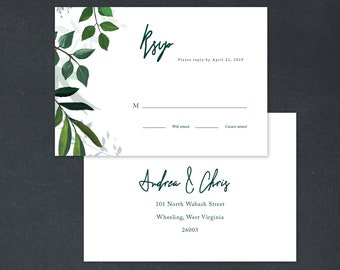 Reply Card, Digital RSVP Card, Printed RSVP Card, Reply Card, Digital Reply Card, Botanical Wedding Invitation, Leafy Wedding Insert, 18030