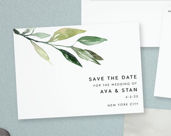 ウェディング ステーショナリー、Save the Date、Save The Date、ボタニカル Save The Date、ヴィンテージ Save the Date、Leaves STD、Save the Date カード、H030