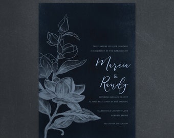 Floral etsen huwelijksuitnodigingen, aangepaste uitnodiging, uitnodiging humeurig bruiloft, gotische bruiloft uitnodigen, donkere bloemen bruiloft, Vintage, 18031