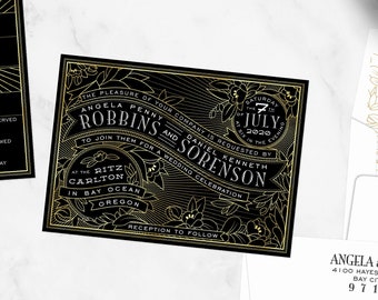 Art Deco Invitations, Printed Wedding Invite, Printable Wedding Invitation, Art Deco Wedding Invitations, Custom Printed Angela