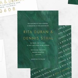 Watercolor Wedding Invitations, Custom Wedding, Printable Wedding Invitation, Printed Wedding Invite, Emerald Green Invitations, 18025