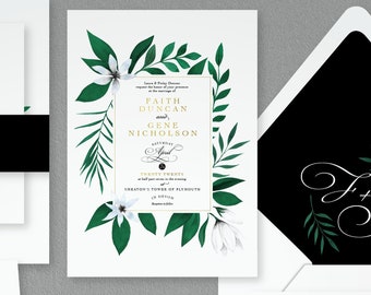Botanical Wedding Invitations, Custom Modern Invitations, Botanical Wedding, Floral Wedding Invitations, Leaves Wedding Invitations, H031