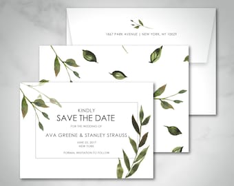Ava Save The Date | Botanical Wedding | Modern Save the Date | Leaves STD | Digital Save the Date | Printed Save the Date | Modern Greenery