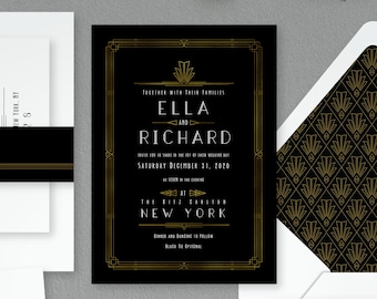 Art Deco Invitations, Printed Wedding Invitation, Printable Wedding Invitation, Art Deco Wedding Invitations, Custom Printed Art Deco, 18023