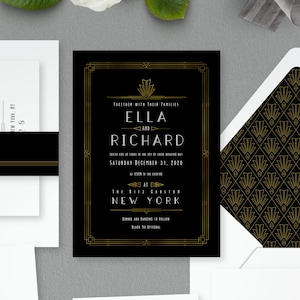 Art Deco Invitations, Printed Wedding Invitation, Printable Wedding Invitation, Art Deco Wedding Invitations, Custom Printed Art Deco, 18023