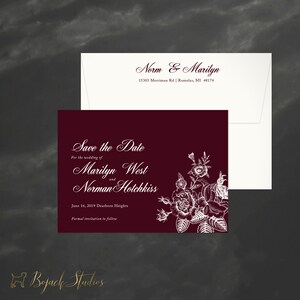 Bordeaux Save the Date, Floral Save The Date, Rose Save Our Date, Vintage Save the Date, Rose STD, Classic Save the Date Karte, 18017