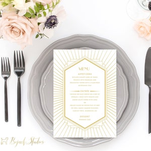 Art Deco Bruiloft Menu Kaarten, Afdrukbare Bruiloft Menu, Aangepaste Bruiloft Menu, Papieren Menu's, Bedrukte Bruiloft Menu, Bruids Douche Menu, 18010