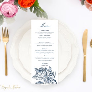 Menú de boda floral, Menú de boda impreso personalizado, Menú de boda imprimible, Menú de cena floral vintage, Menú de almuerzo de rosas, H008