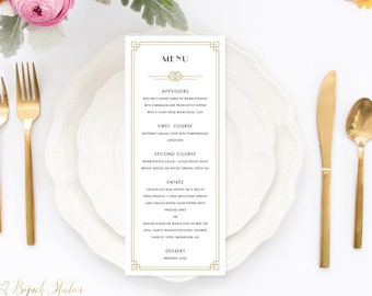 Art Deco Wedding Menu Cards, Printable Wedding Menu, Custom Wedding Menu, Printed Wedding Menu, Bridal Shower Menu, Gatsby Carlotta