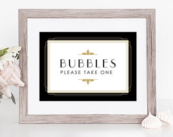 Bubbles Art Deco Sign, 5x7" Printable Wedding Sign, Bubbles Pickup Sign, PDF Sign, Art Deco Wedding Signs, DIY, Digital Download, Kelly