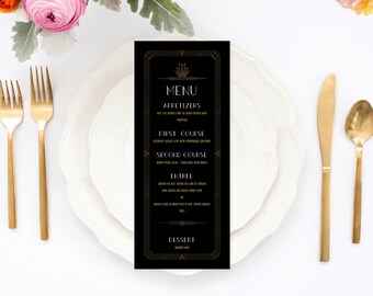 Art Deco Wedding Menu Cards, Printable Wedding Menu, Custom Wedding Menu, Printed Wedding Menu, Bridal Shower Menu, Gatsby 18023