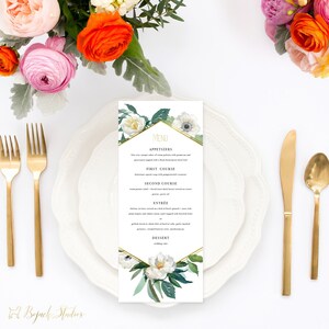 Menú floral de boda, Menú de boda impreso personalizado, Menú de boda imprimible, Menú floral vintage, Menú de almuerzo floral, Floral tradicional, H010