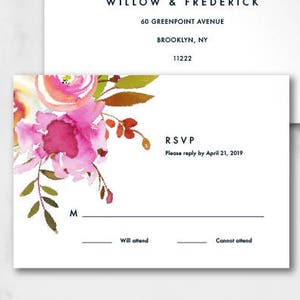 Tarjeta de respuesta de acuarela, tarjeta RSVP digital, tarjeta RSVP impresa, tarjeta de respuesta impresa o digital, boda floral de acuarela moderna 18009