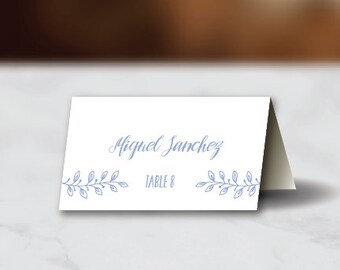 Place Cards | Digital Download Placecard Template | Avery Tent Card Template | Editable File | Editable Place Card | Laurel Blue Botanical