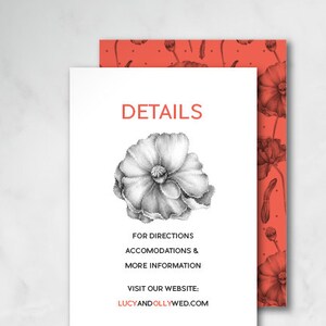 Inserção pequena de casamento Lucy | Cartão de informações | Cartão de informações digitais | Cartão de informações impresso | Inserção Impressa | Cartão do site | Casamento floral | Papoilas