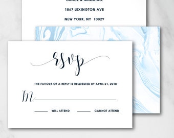 Grace Reply Card | Digital RSVP Card | Printed RSVP Card | Printed Reply Card |Digital Reply Card | Modern Wedding Invitations | Blue Marble