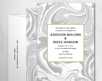 Addison Marble Wedding Invitations | Custom Wedding | Printable Wedding Invitation | Printed Wedding Invite | Modern Wedding | Marble Invite