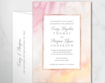 CASEY Wedding Invitations, Custom Wedding, Printable Wedding Invitation, Printed Wedding Invite, Abstract watercolor invitations Rose