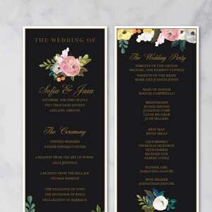 Ceremony Program, Printable Wedding Program, Custom Wedding Program, Printed Wedding Program Gold and Black Floral Program Painted Sofia