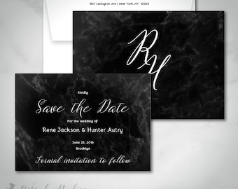 Rene Save The Date Marble Wedding | Modern Save the Date | Marble STD | Digital Save the Date | Printed Save the Date | Modern Black Marble