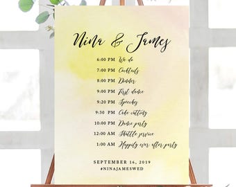 HUE SOL Wedding Schedule Poster, Wedding Order of Events Timeline Poster| Printable Wedding Poster, Printed Poster| Watercolor Poster