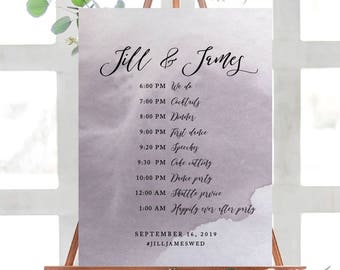 HUE PLUM Wedding Schedule Poster, Wedding Order of Events Timeline Poster| Printable Wedding Poster, Printed Poster| Watercolor Poster