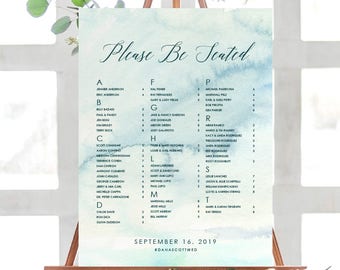 HUE SKY Watercolor Seating Chart Poster, Printable Seating Chart, Custom Seating Chart, Printed Seating Chart, Watercolor Wedding