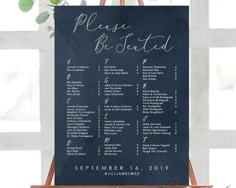 HUE NAVY Watercolor Seating Chart Poster, Printable Seating Chart, Custom Seating Chart, Printed Seating Chart, Watercolor Wedding