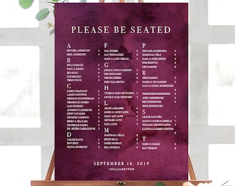 HUE WINE Watercolor Seating Chart Poster, Printable Seating Chart, Custom Seating Chart, Printed Seating Chart, Watercolor Wedding