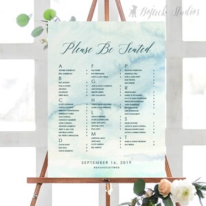 Pôster de gráfico de assentos em aquarela HUE SKY, gráfico de assentos imprimível, gráfico de assentos personalizado, gráfico de assentos impresso, casamento em aquarela
