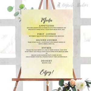 HUE SOL Aquarelle Wedding Buffet Menu Affiche, Imprimable Menu Affiche, Menu De Mariage Personnalisé, Tableau de Menu Imprimé, Aquarelle Grand Menu