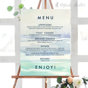 HUE WAVE Aquarell Hochzeit Buffet Menü Poster, Druckbares Menü Poster, Benutzerdefiniertes Hochzeitsmenü, gedruckte Menükarte, Aquarell Großes Menü
