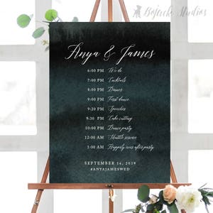 HUE DEEP Wedding Schedule Poster, Wedding Order of Events Timeline Poster| Printable Wedding Poster, Printed Poster| Watercolor Poster