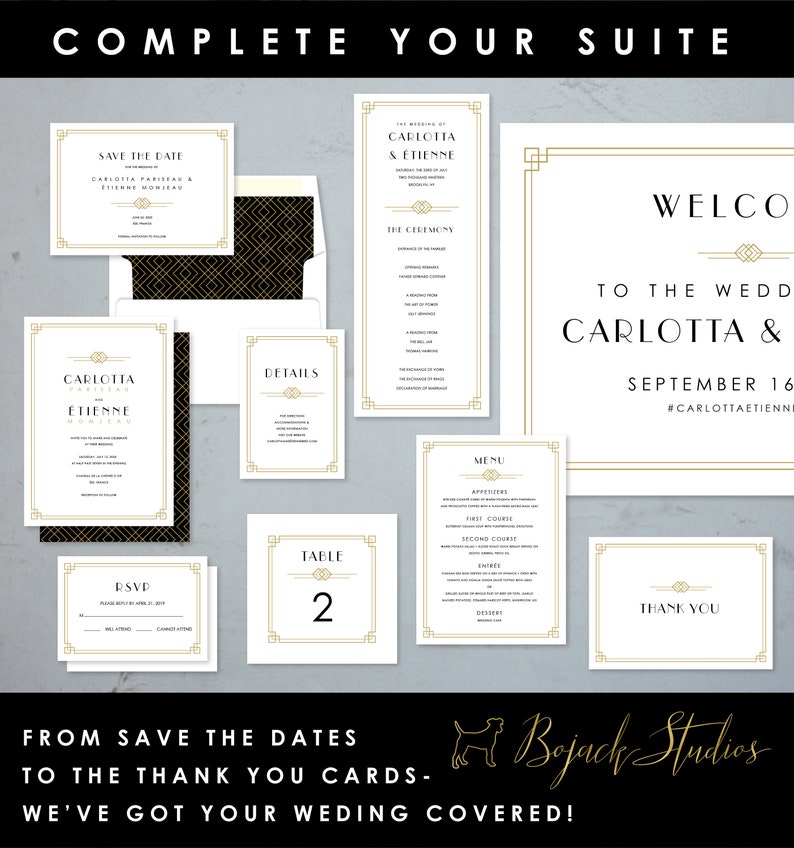 Printable Wedding Program Carlotta Wedding Ceremony Program Art Deco Wedding Program Printed Wedding Program Custom Wedding Program