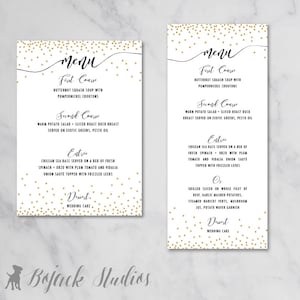 Kylie Gold Glitter Menu Kaarten, Afdrukbare Bruiloft Menu, Aangepaste Bruiloft Menu, Bedrukte Bruiloft Menu, Bruids Douche Menu