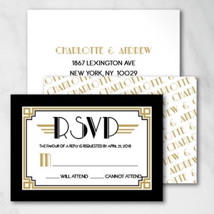 Tarjeta de respuesta / Tarjeta RSVP digital / Tarjeta RSVP impresa / Tarjeta de respuesta impresa / Tarjeta RSVP Artdeco / Tarjeta rsvp Charlotte Gatsby / Boda Art Déco