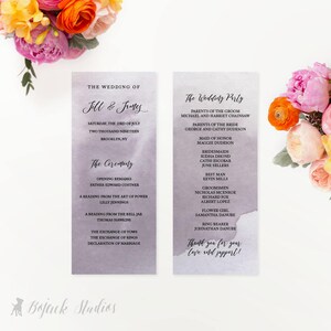 HUE PLUM Watercolor Wedding Ceremony Programs  - Custom Printed Wedding Program, Printable Wedding Program, Watercolor Program