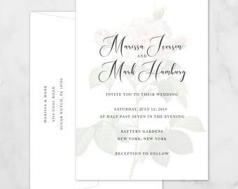 Botanical Wedding Invitations, vintage floral invitations, Custom Wedding Invitation, Romantic Wedding Invite, Marissa