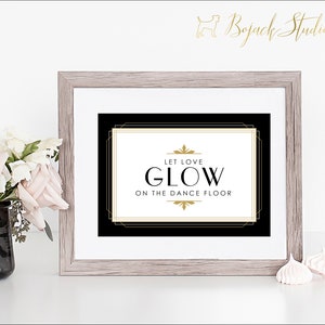 Glow Sticks Art Deco Sign, 5x7&quot; Printable Wedding Sign, Glow Sticks Sign, PDF Sign, Art Deco Wedding Signs, DIY, Digital Download, Kelly