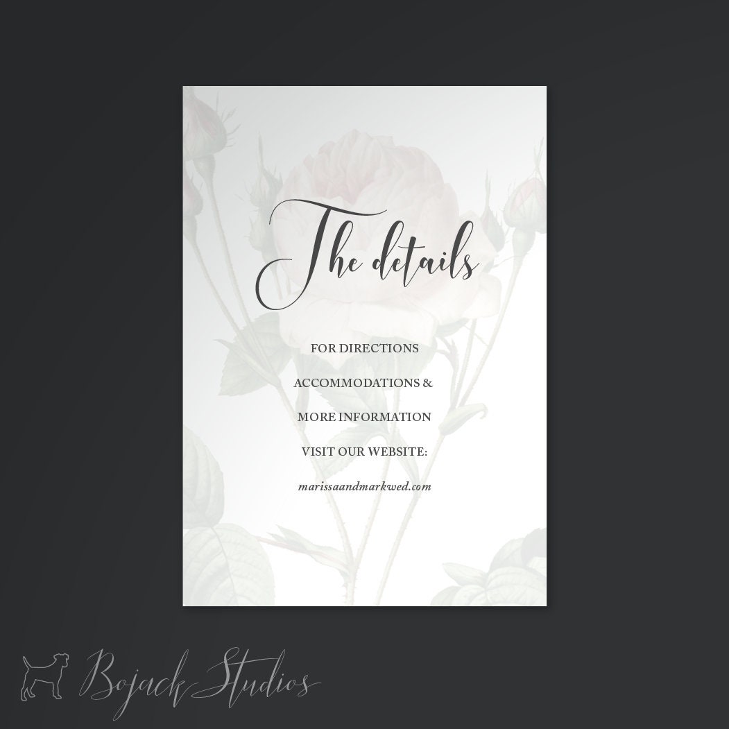 Vintage Floral Wedding Invitation Info Card, Wedding Website Card