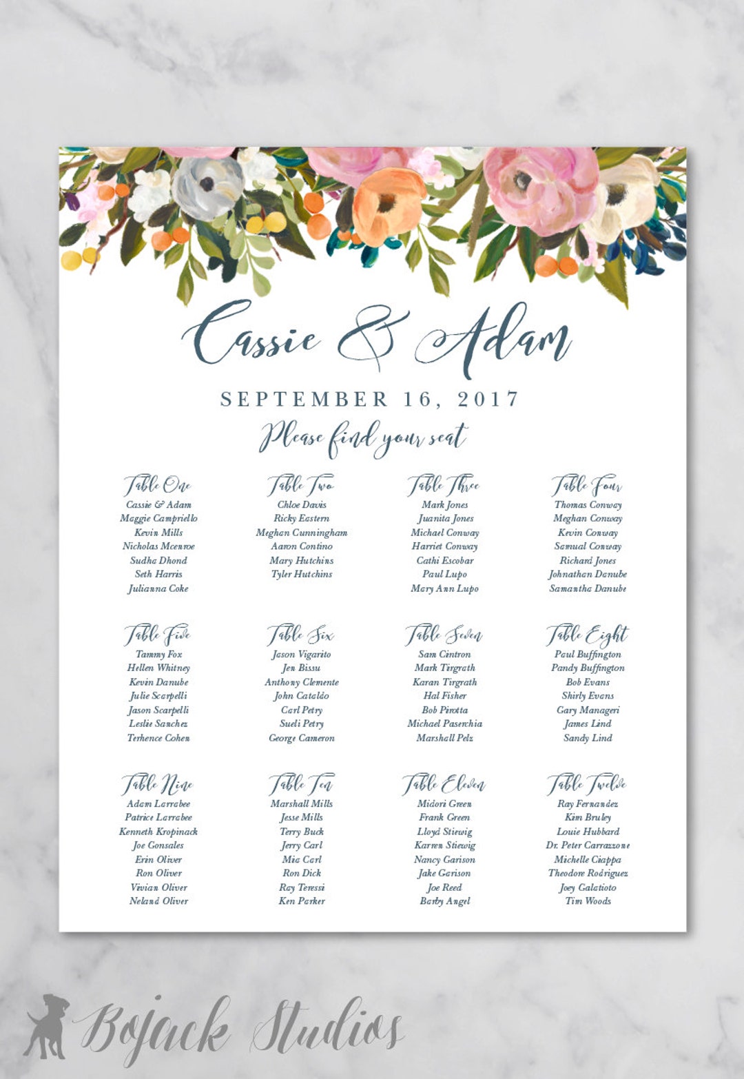 Wedding Seating Chart Poster, Printable Seating Chart, Custom Seating Chart, Printed Seating ...