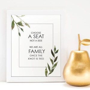 8x10&quot; Wedding Ceremony - Choose a Seat Not a Side - Printable Wedding Ceremony DIY Wedding Sign, AVA Greenery Sign, Botanical Wedding