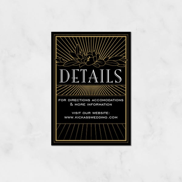 Angela Jazz Era Inspired Art Deco Wedding Invitations Invitation Info Card, Wedding Website Card, Wedding Direction Card