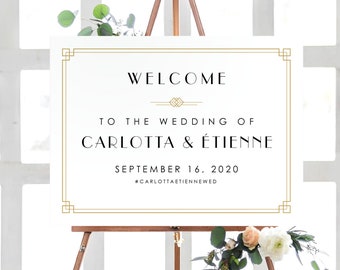 Art Deco Wedding Welcome Poster, Wedding Welcome Sign, Printable Wedding Poster, Printed Poster, Art Deco Wedding Welcome Sign, Carlotta