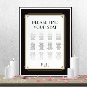 Cartaz de gráfico de assentos de casamento Art Deco, sinal de gráfico de assentos de casamento, pôster de casamento imprimível, pôster impresso, casamento Art Deco, Kelly