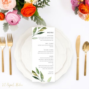 Aquarel Botanische Trouwmenu's, Aangepast Bedrukt Bruiloft Menu, Afdrukbaar Trouwmenu, Diner menu, Lunch Menu, Bladeren Papier Menu, H030