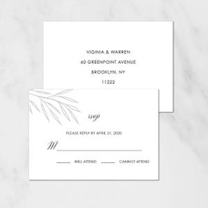 Carte-réponse Modern Leaves, carte RSVP numérique, carte RSVP imprimée, carte-réponse imprimée | Carte-réponse numérique, Floral botanique moderne, 18008
